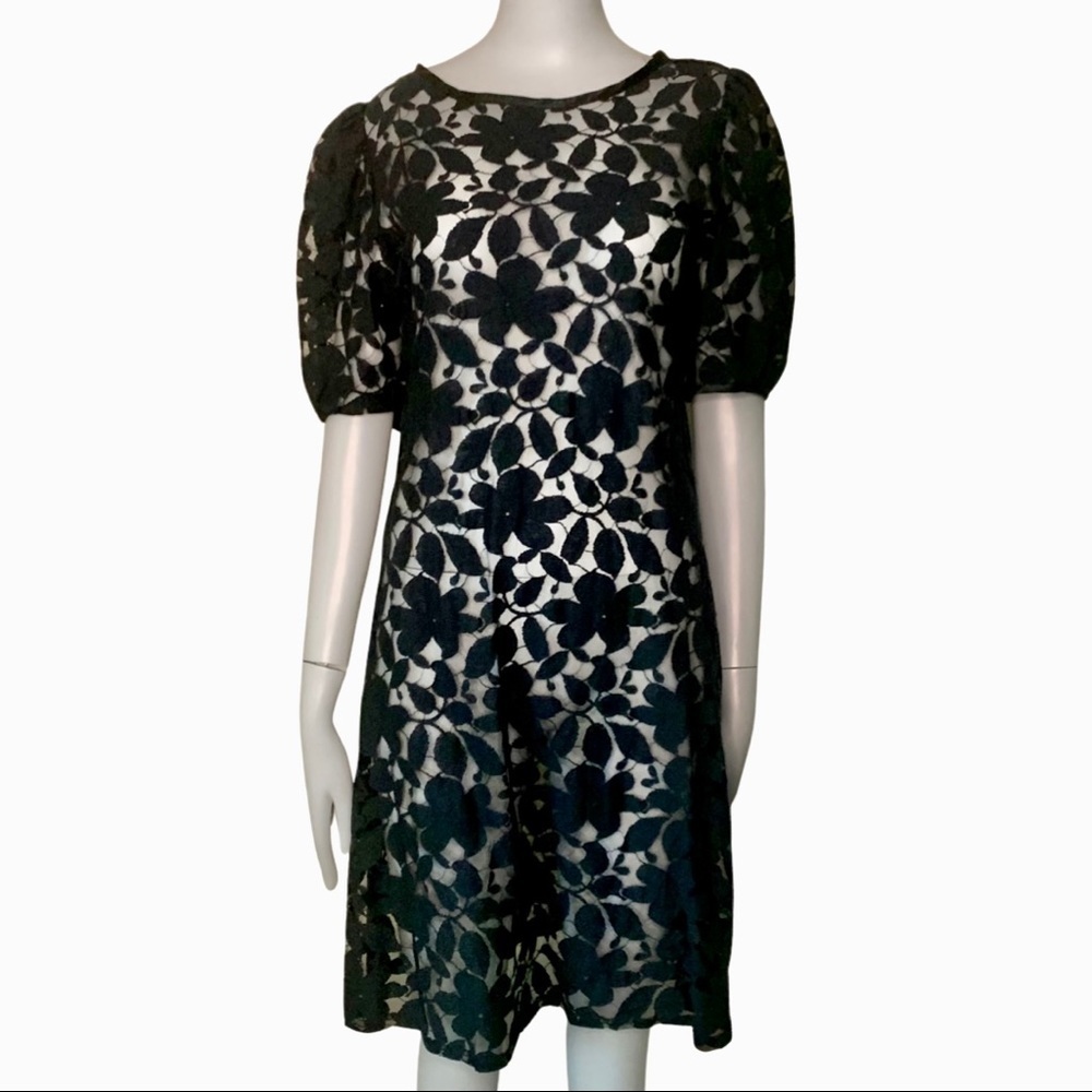 KATHRYN CONOVER Vintage Black Lace Embroidered Shift Dress Size 8 - Picture 1 of 14